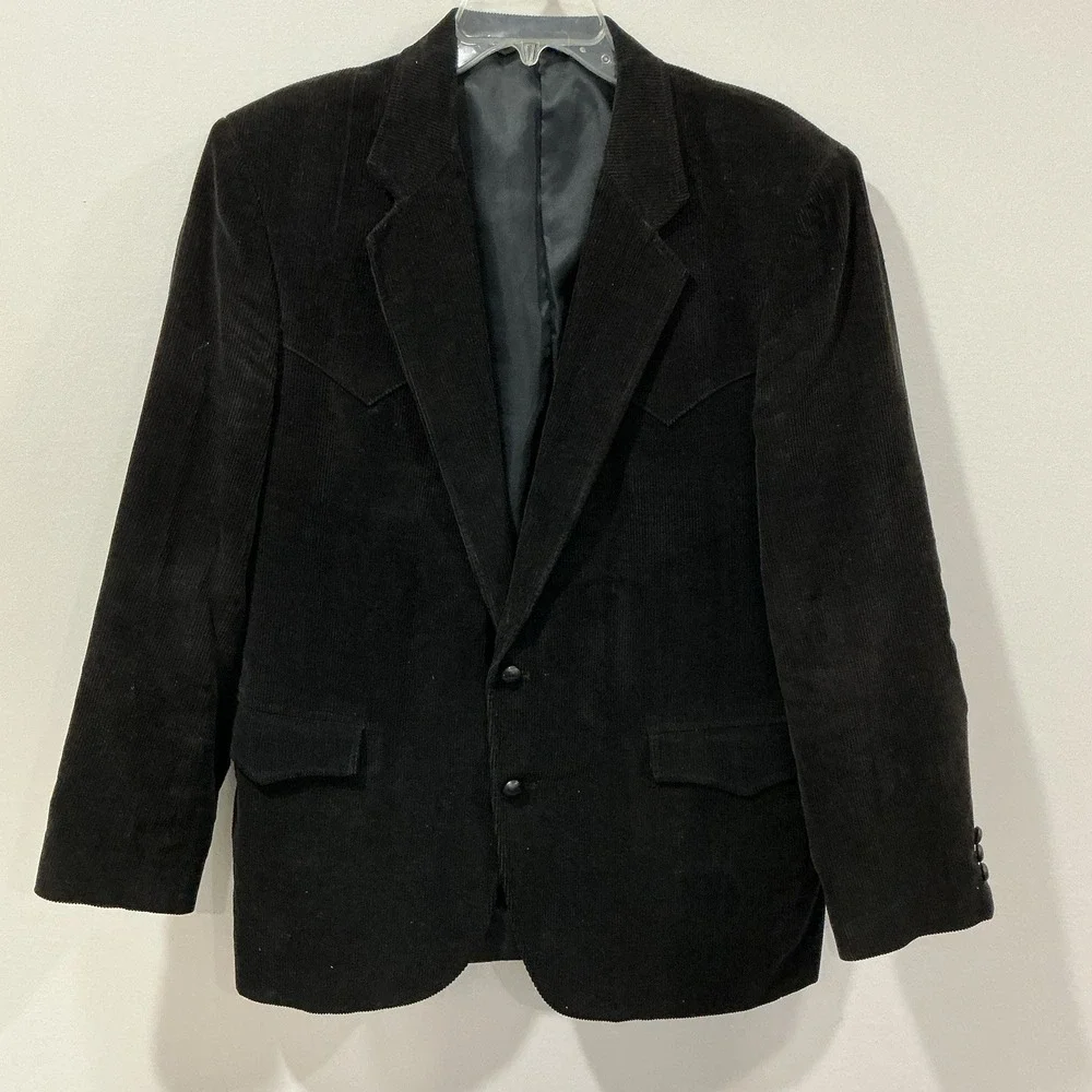 Sheplers Men Blazer 42 Black Corduroy Western Yoke Sport Coat Jacket Elbow Patch